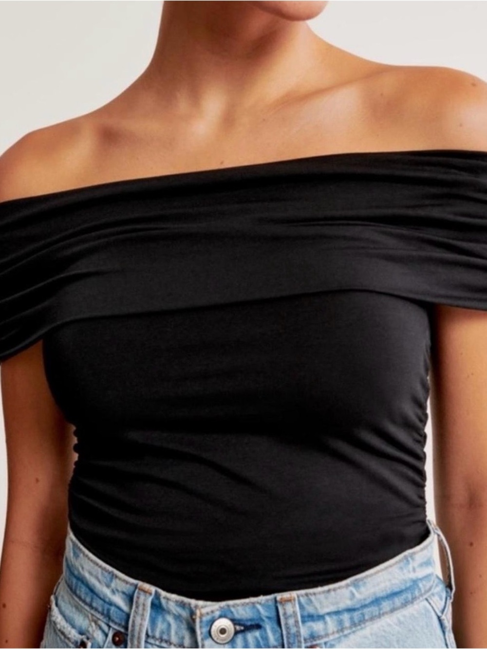 Abercrombie & Fitch Off-Shoulder Black Women's Stretch Top